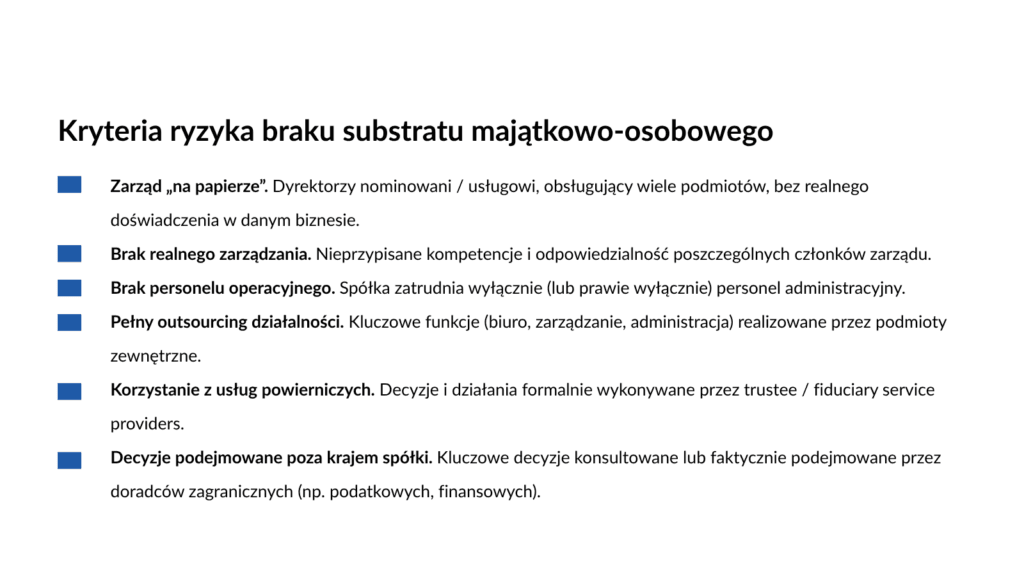 Finansowanie dłużne transakcji M&A - podatek u źródła. Kryteria ryzyka braku substratu majątkowo-osobowego.